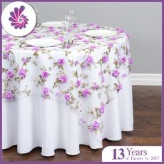 Square Sheer With Lavender Roses Overlay