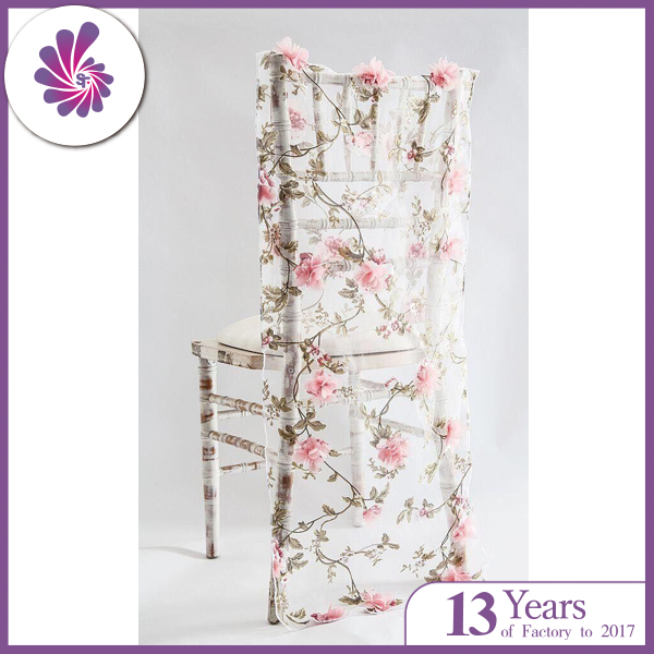 Organza Embroidery 3D Flowers Chair Slip Cover