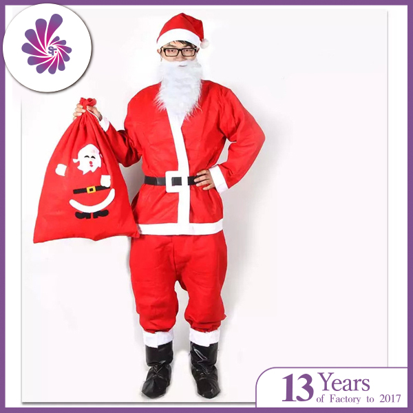 Mens Santa Claus Costume Velvet Deluxe Santa Suit Christmas Costume Sets